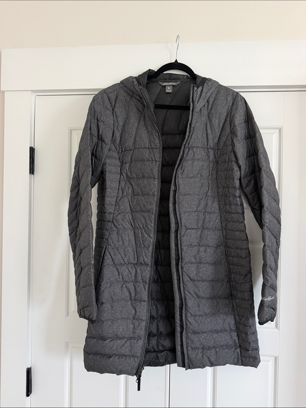 Gray Quilted Hooded Long Puffer Coat - Large Tall